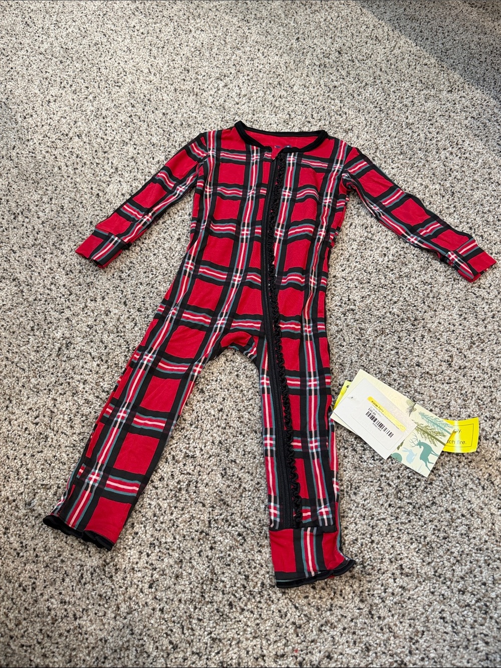Kickee pants Christmas plaid muffin ruffle coverall with zipper size 12-18m